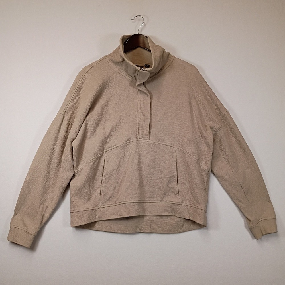 Minimalist Danskin Womens Large Beige Textured Snap Funnel Neck Pullover 9902